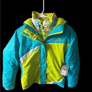 New Girls' Turquoise & Lime Insulated Jacket by Mountain XPedition 14/16
